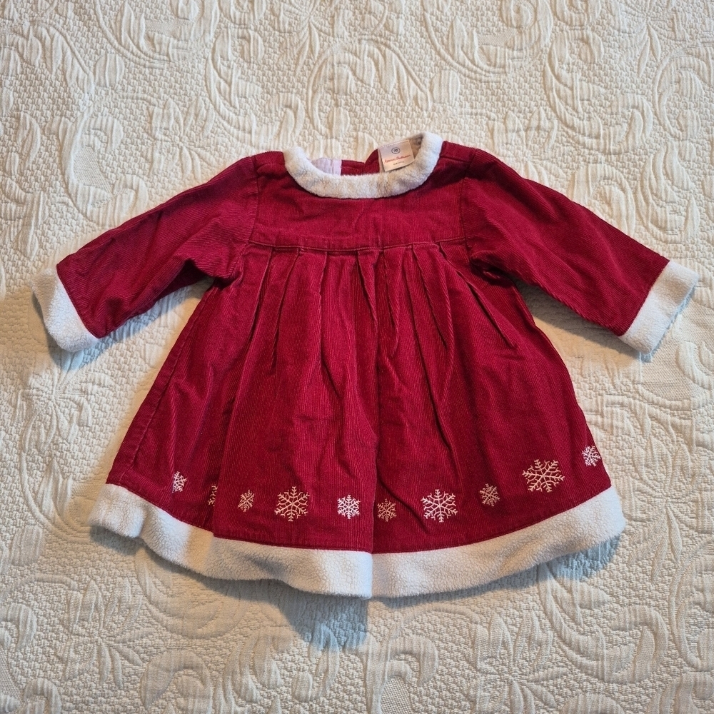 Hanna Andersson girls 70 or 6-12 months red corduroy dress with white trim VGUC